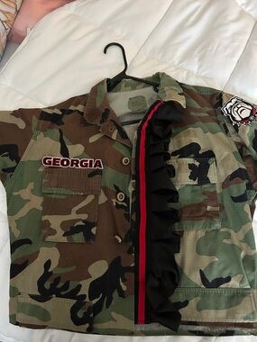 Camouflage Jacket with Georgia Patch and Ruffle Trim